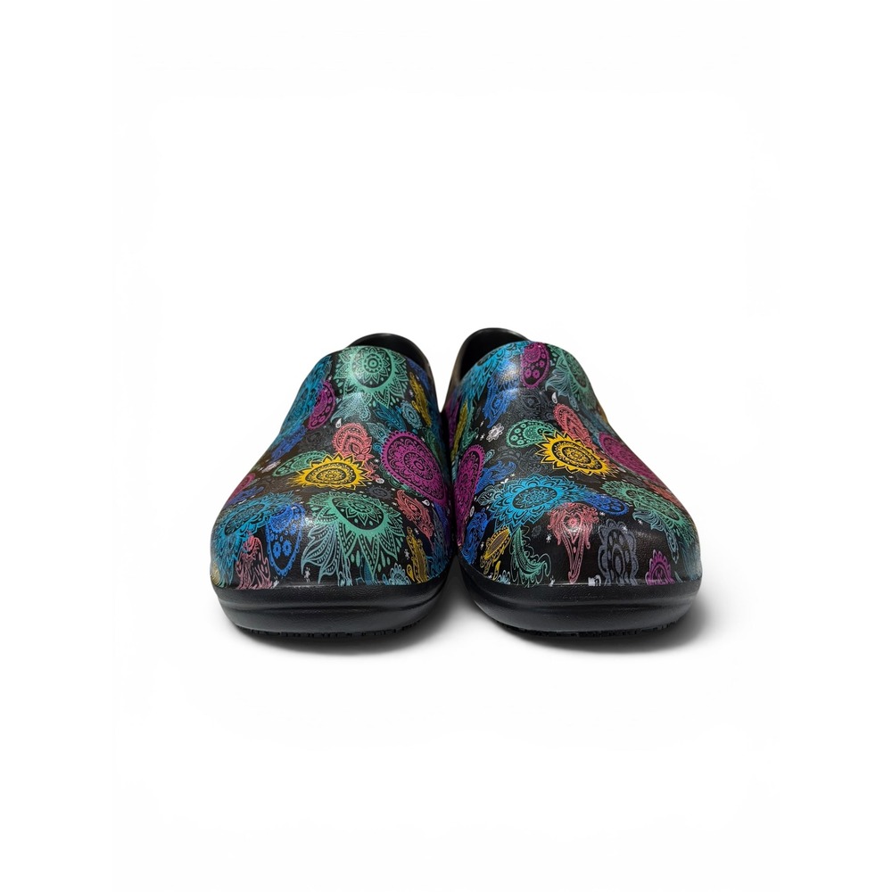 Crocs Neria Pro II Women 10 Black Mandala Floral Slip Resistant Work Clog Shoe - Picture 2 of 9